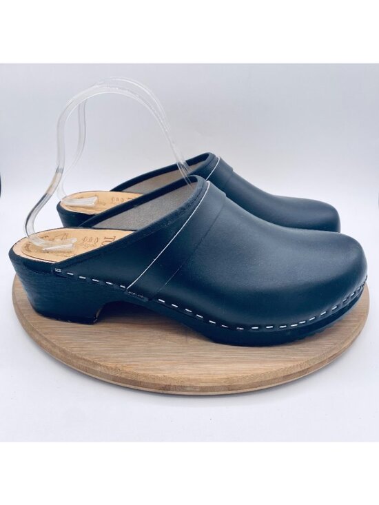 Sakne Toffeln Swedish Wooden Clogs Mens 11 44 Black Leather Comfort Mules main image 6
